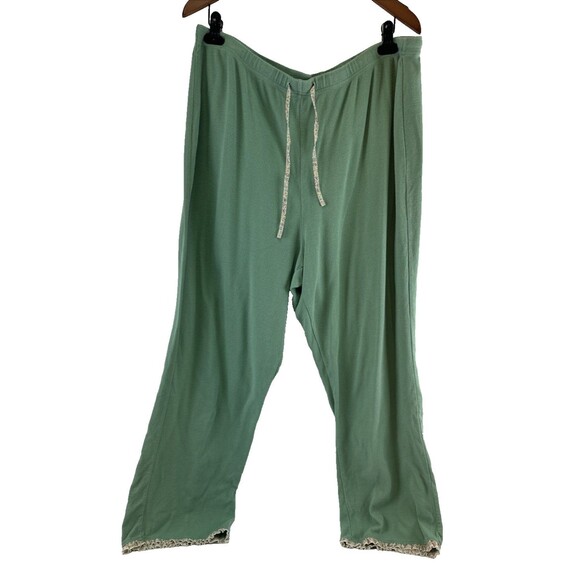 Orvis Cotton Pajama Set Green Ruffle Trim Long Sleeves Pants Stretch Womens XL - Picture 10 of 16